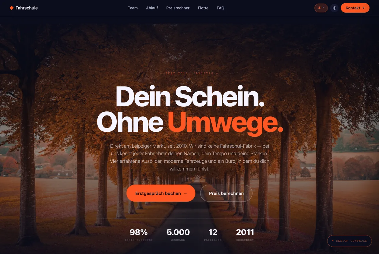 Example site for a driving school (Fahrschule)